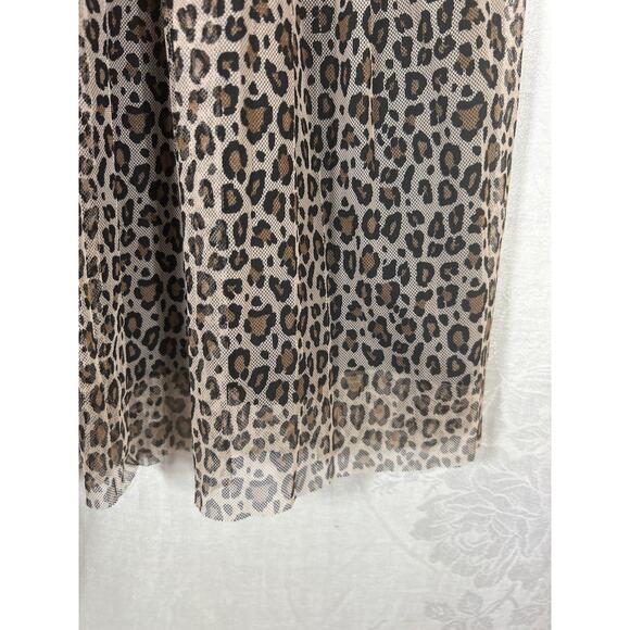 A New Day Midi Skirt Medium Brown Cheetah Print Sheer Lined Pull On - Picture 2 of 10